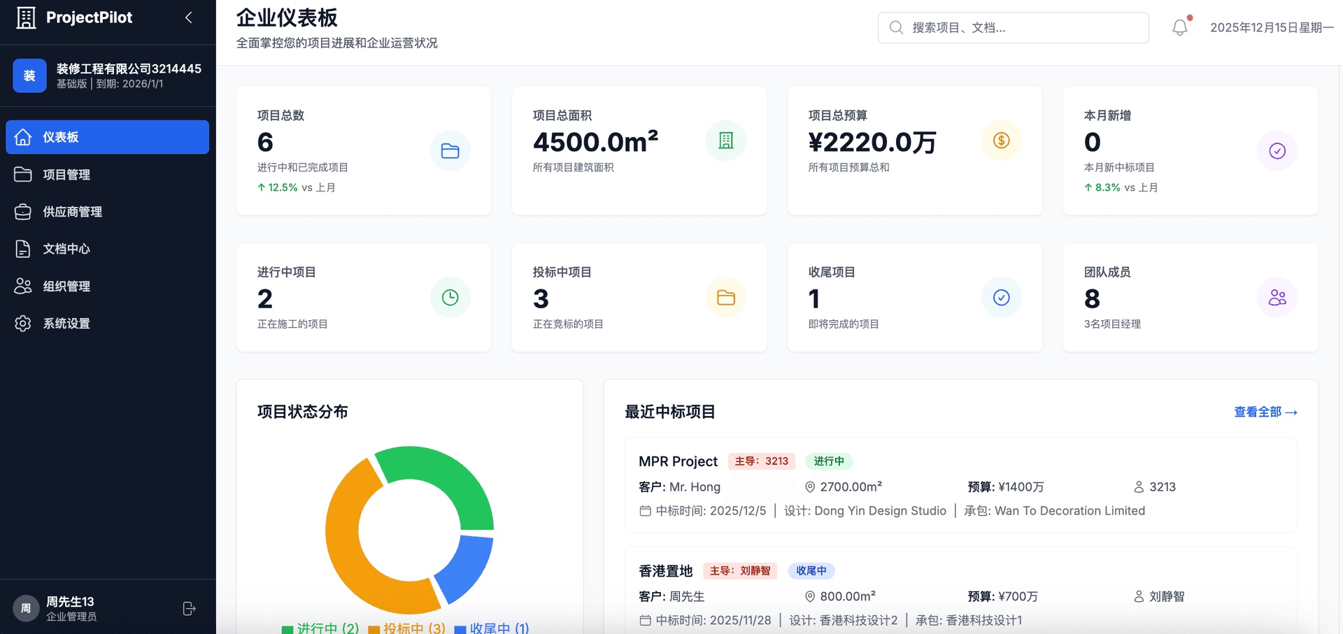 ProjectPilot Enterprise Dashboard
